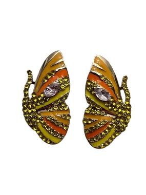 JTV Yellow & Orange Butterfly Wing Crystal Earrings